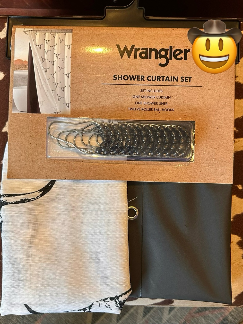 Wrangler Shower Curtain Set in White and Charcoal